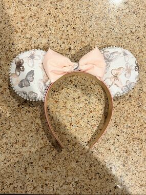 Peach Floral Disney Minnie Mouse Ears Headband with Bow